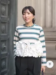 tnk 様専用BORDERスワンカットソー グリーン｜大人フェミニン ボーダートップス 上品シルエット