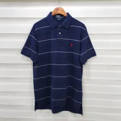 90s POLO RALPH LAUREN(ポロラルフローレン) ストライプ 半袖 カラーTシャツ - L