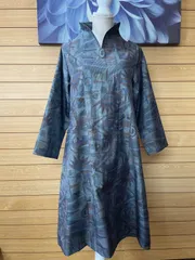 着物リメイク　大島紬　スタンドカラーワンピース