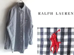 希少 90s-00sビンテージ RALPH LAUREN GOLF ラルフローレン ゴルフ TILDEN ポロポニーロゴ刺繍 ギンガムチェックBDシャツ M ネイビー 紺白