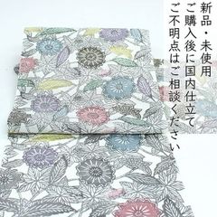 オールシーズン【よろけ紗織西陣織袋帯◇紅型】ホワイト 白 青 