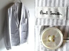 Paul Smith ポールスミス メインライン コットンポリエステル シャツ生地 ストライプ 2Bテーラードジャケット ブレザー M グレー ホワイト