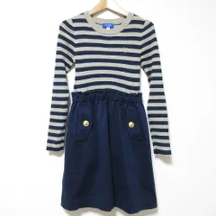 美品 BLUE LABEL CRESTBRIDGE ブルーレーベルクレストブリッジ ボーダー ニット ドッキング ミニワンピース 36 ネイビー×ベージュ レディース 古着 中古 USED