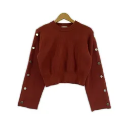 OPAQUE.CLIP オペーク ドット クリップ ボタンスリーブ クルーネックニット sizeM/レッド系