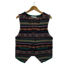 ZARA ザラ ウール混 Vネックベスト sizeEUR L/ネイビー×グリーン×レッド