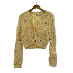 ZARA ザラ 花柄刺繍カーディガン sizeEUR S/イエロー
