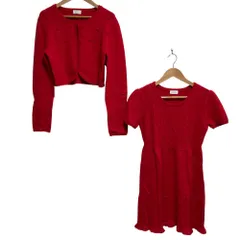 美品 Harrods ハロッズ アンゴラカシミヤブレンド ウールニット カーディガン+ワンピース セットアップ レッド レディース 古着 中古 USED