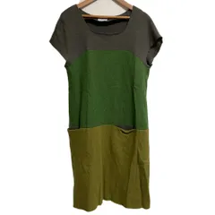 美品 Jocomomola ホコモモラ カラーブロック ウール ワンピース サイズ42 カーキ レディース 古着 中古 USED