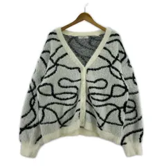 Samansa Mos2 blue サマンサモスモス ブルー 総柄 シャギーニットカーディガン sizeフリー/オフホワイト