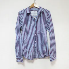 美品 Frank & Eileen フランクアンドアイリーン BARRY 長袖 ストライプシャツ M ライトブルー レディース 古着 中古 USED