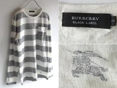 希少 BURBERRY BLACK LABEL バーバリーブラックレーベル ホースロゴプリント ウール混 太ボーダーカットソー ニットソー ロンT 3