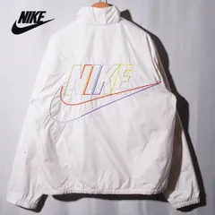 ナイキ NIKE ナイロンジャケット L ホワイト ロゴ刺繍 マルチカラー ストリート スポーツミックス 古着 A456