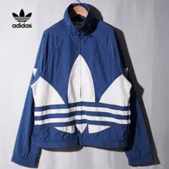 アディダス オリジナルス adidas ORIGINALS ナイロンジャケット M 大きめ ネイビー ロゴ刺繍 ラグラン ビッグロゴ トレフォイル ストリート スポーツミックス 古着 A563