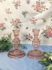 イギリス アンティーク ガラス製 キャンドルスタンド ペア ２個セット