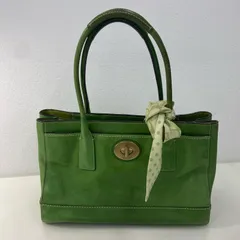 坂712-190 コーチ トートバッグ  グリーン COACH レザートートバッグ チャーム、スカーフ付