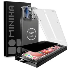 MINIKA 【秒で貼り付け】360度 見えないフィルム 用の iPhone 15 plus ガラスフィルム 覗き見防止 用の i Phone 15plus 覗き見防止フィルム 上下 左右 見えない 用の いPhone15plus フィルム のぞき見防止