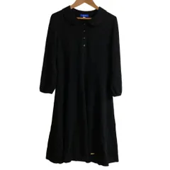 美品 BLUE LABEL CRESTBRIDGE ブルーレーベルクレストブリッジ 長袖 ひざ丈 襟付き ニットワンピース サイズ38 ブラック レディース 古着 中古 USED