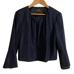 美品 Leilian レリアン ノーカラー ジャケット サイズ9 ネイビー レディース 古着 中古 USED