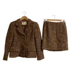 美品 Harrods ハロッズ ツイード ジャケット ミニスカート スーツ セットアップ サイズ3 ブラウン レディース 古着 中古 USED