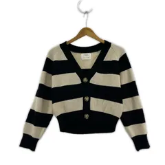 ZARA  ザラ　 ボーダー Vネックカーディガン size 11-12 152cm/ライトベージュ×ブラック