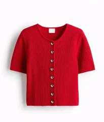 H&M レッド半袖ニットカーディガン