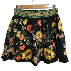 良品 alice+olivia アリスオリビア フラワーエンブロイダリー フレア ミニスカート サイズ2 ブラック レディース 古着 中古 USED