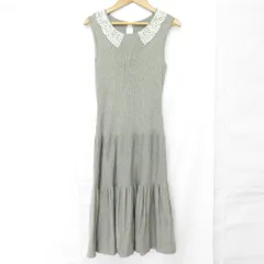 良品 Rene ルネ パール レースカラー ノースリーブ ひざ丈 ニットワンピース 34 グレー レディース 古着 中古 USED