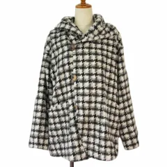 moo's foo モーズフー コート ジャケット 千鳥格子 Aライン ウール 黒 ブラック 白 ホワイト