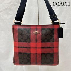 COACH チェック柄 ショルダーバッグ レッド - メルカリ