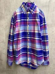 美品 ポロ ラルフローレン マドラスチェック ボタンダウン カラーポニー シャツ オーバーサイズ sizeXS/青ｘ紫 ■◇メンズ