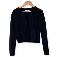 美品 courreges クレージュ クロップド ケーブルニット カーディガン サイズ38 ブラック レディース 古着 中古 USED