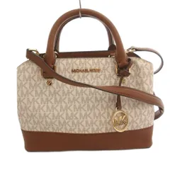 マイケルコース MICHAEL KORS ハンドバッグ ショルダー 2WAY PVC レザー ロゴチャーム 総柄 白 ホワイト 茶 ブラウン /FF ■GY13