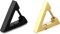 AREUM 三角ピアス トライアングル ２つ入り ステンレス 三角形 メンズ レディース 18G 人気アクセサリー (ブラック x ゴールド)