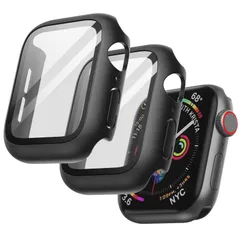3/2/1 (2025/2022/2020) / Series SE 6 5 4 Watch 44mm用 ケース フィルム付き Apple アップルウォッチ 全面保護カバー 強化ガラスフィルム内蔵 JETech 高感度 2個セット (ブラック)