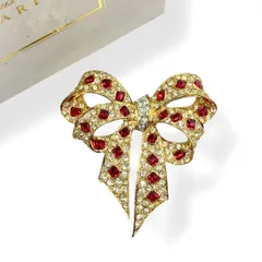 極美品 NINA RICCI ニナリッチ パヴェリボン ブローチ レッドのサムネイル