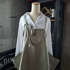 【背中がかわいい】エプロンドレス：コットン：ピスタチオ【0887】
