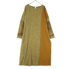 Amina アミナ クレイジーパターン 長袖 配色切替 ニット ロングワンピース ブラウン系 レディース 古着