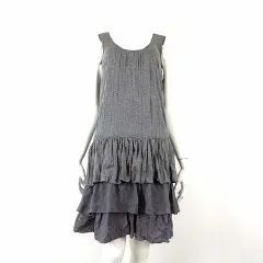 ダダデエパタン da da de epatant ワンピース カットソー ティアード メロウ シフォン リバティ 刺繍 エンブロイダリー 落ち感 とろみ ギャザー カットオフ レース ノースリーブ M グレー