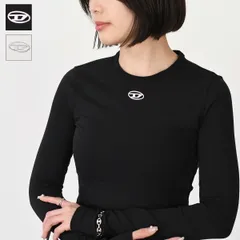 DIESEL ディーゼル Tシャツ T-UNCUTIESLONG-LS-OD 長袖トップス スリムフィット A199160 AHQH レディース ホワイト ブラック コットン シルバー メタルロゴ ロンT