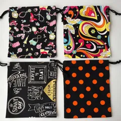 ブラック系 (15cm×18cm) 巾着袋 4つセット【入園準備 入学準備 コップ袋 幼稚園グッズ 巾着袋】