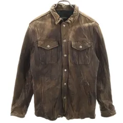 BURBERRY BLACK LABEL バーバリーブラックレーベル シワ加工 レザー シャツジャケット L ブラウン 三陽商会 メンズ 古着