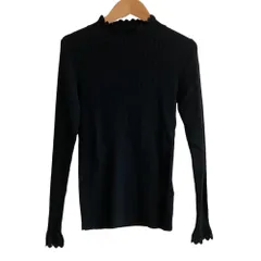 美品 BLUE LABEL CRESTBRIDGE ブルーレーベルクレストブリッジ フリルトリム ハイネック リブニット カットソー サイズ36 ブラック レディース 古着 中古 USED