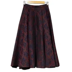 良品 LE CIEL BLEU ルシェルブルー フラワージャガード フレア ロングスカート サイズ38 ボルドー レディース 古着 中古 USED