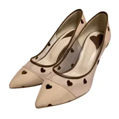 美品 DIANA ダイアナ ハートフロッキープリント ポインテッドトゥ メッシュパンプス 22.5cm ブラウン ベージュ レディース 古着 中古 USED