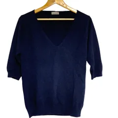 美品 MARGARET HOWELL マーガレットハウエル カシミヤブレンド ニット 長袖 サイズ2 ネイビー スコットランド製 レディース 古着 中古 USED