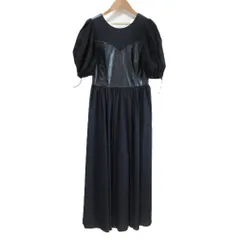 良品 Lois CRAYON ロイスクレヨン レースパフスリーブ 異素材ドッキング レースアップ コットンロングドレス ワンピース M ブラック レディース 古着 中古 USED