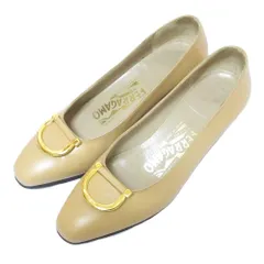 良品 Salvatore Ferragamo サルヴァトーレフェラガモ ガンチーニ レザー スクエアトゥ パンプス 小さいサイズ 4.5 D 22cm ベージュ レディース 古着 中古 USED