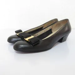良品 Salvatore Ferragamo サルヴァトーレフェラガモ ヴァラリボン レザー パンプス 5 22cm相当 ブラック レディース 古着 中古 USED