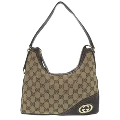 美品 グッチ182489 ゴールド金具 GGキャンバス レザー ブラウン ハンドバッグ  ワンショルダー 0548 GUCCI