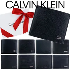 カルバンクライン Calvin Klein 財布 二つ折り ギフトボックス付き メンズ コンパクトウォレット 札入れ 小銭入れあり ミニ財布 レザー 本革 ブラック 箱付き